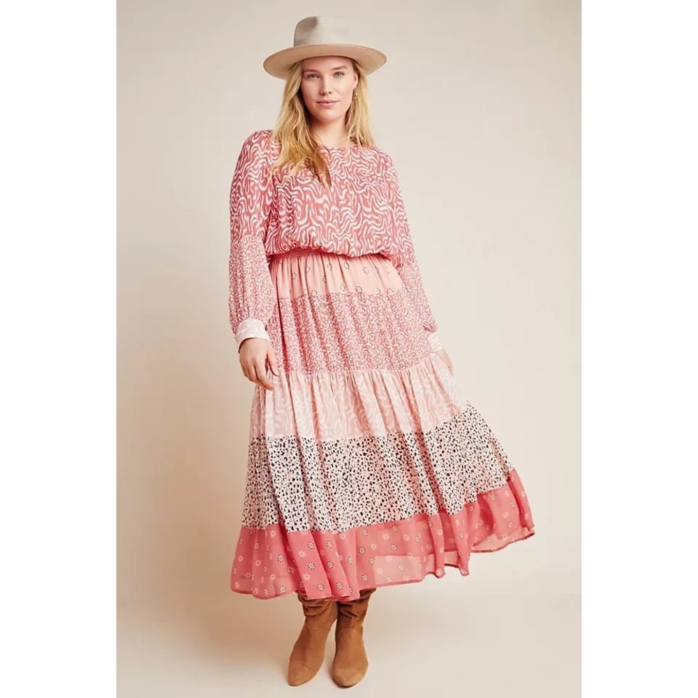 Dolan x Anthropologie Collection Jodie Maxi Chiffon Dress In Coral Peach Size XL